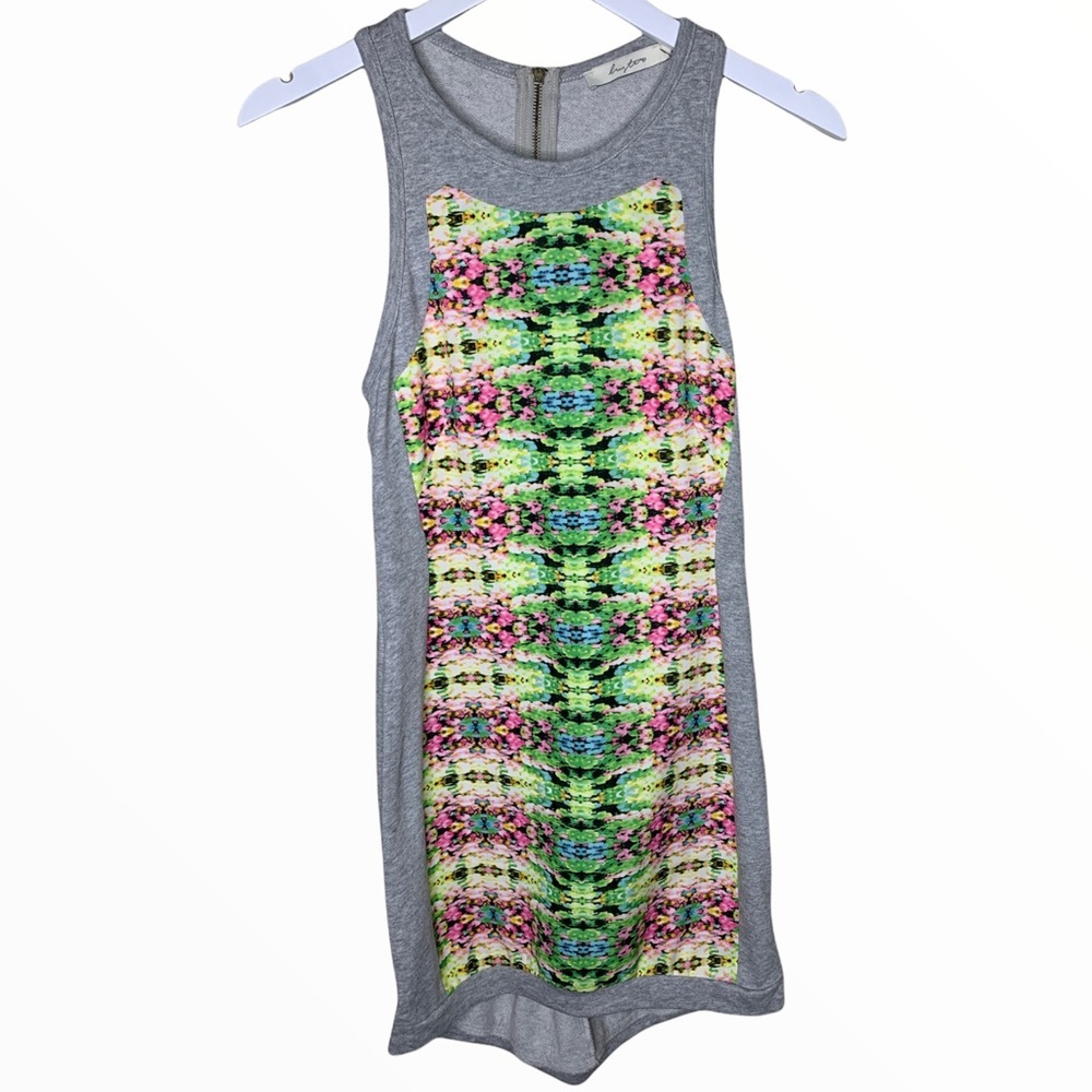 LUSTER Optical Illusion Racerback Tank Dress With Zipper Back Grey Size Small